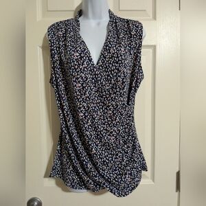 41 Hawthorn Large Faux Wrap Navy and Pink Abstract Sleeveless Blouse Stitch Fix